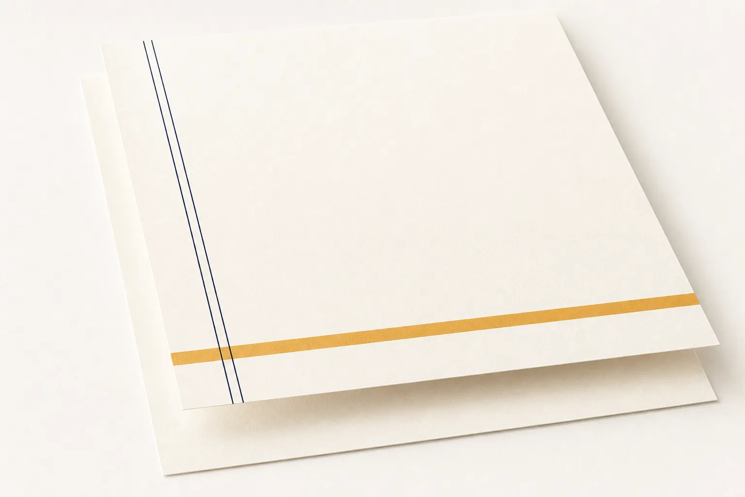 An abstract ivory composition of a document panel with a navy rule and one amber mark