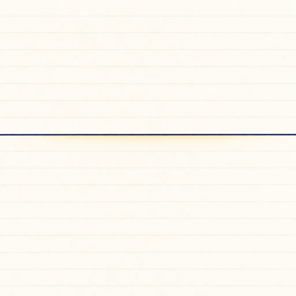 An abstract ivory composition of a thin navy line passing over ruled paper